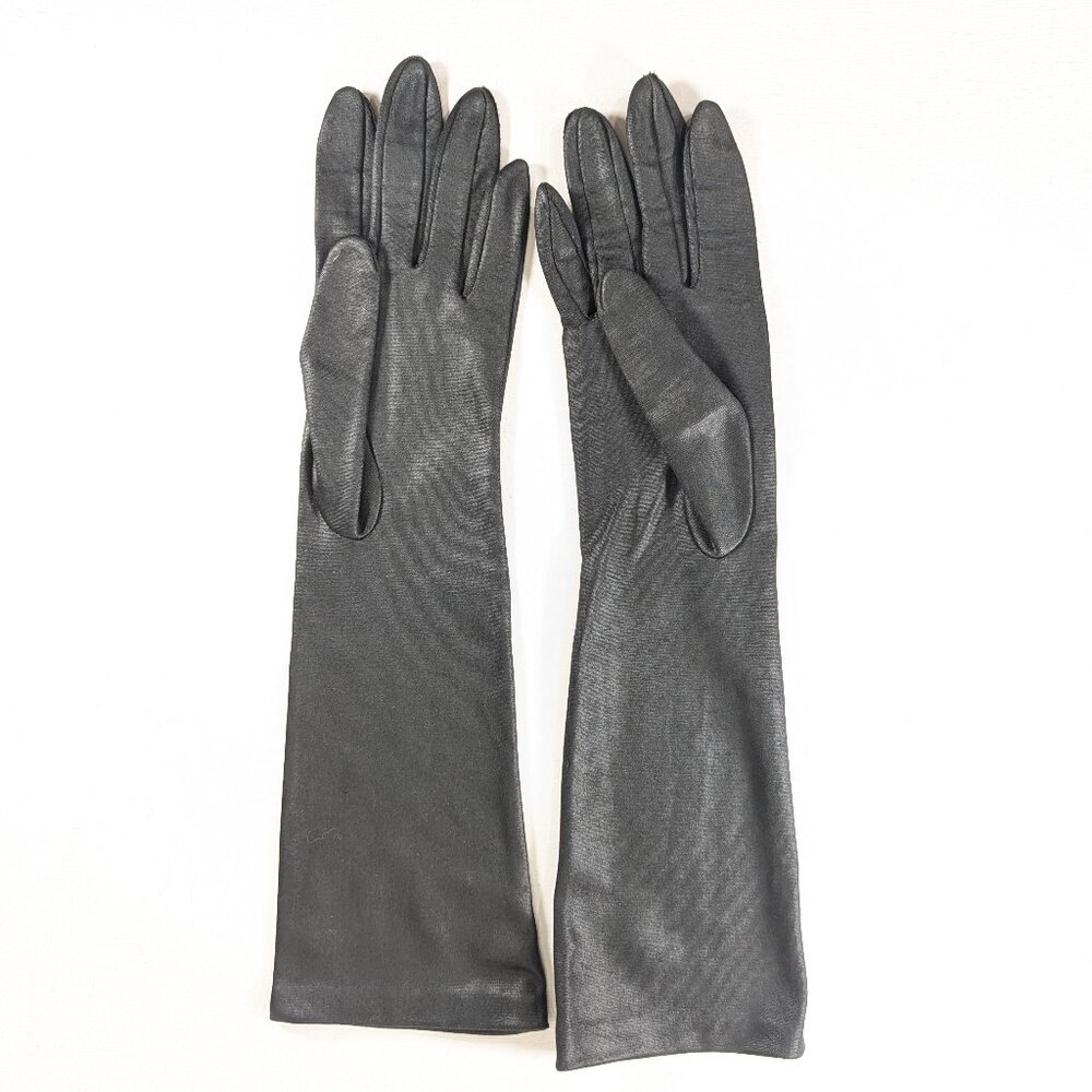 Vintage "NYLONS BY AUSTIN" Canadian black fabric opera gloves size 7.5